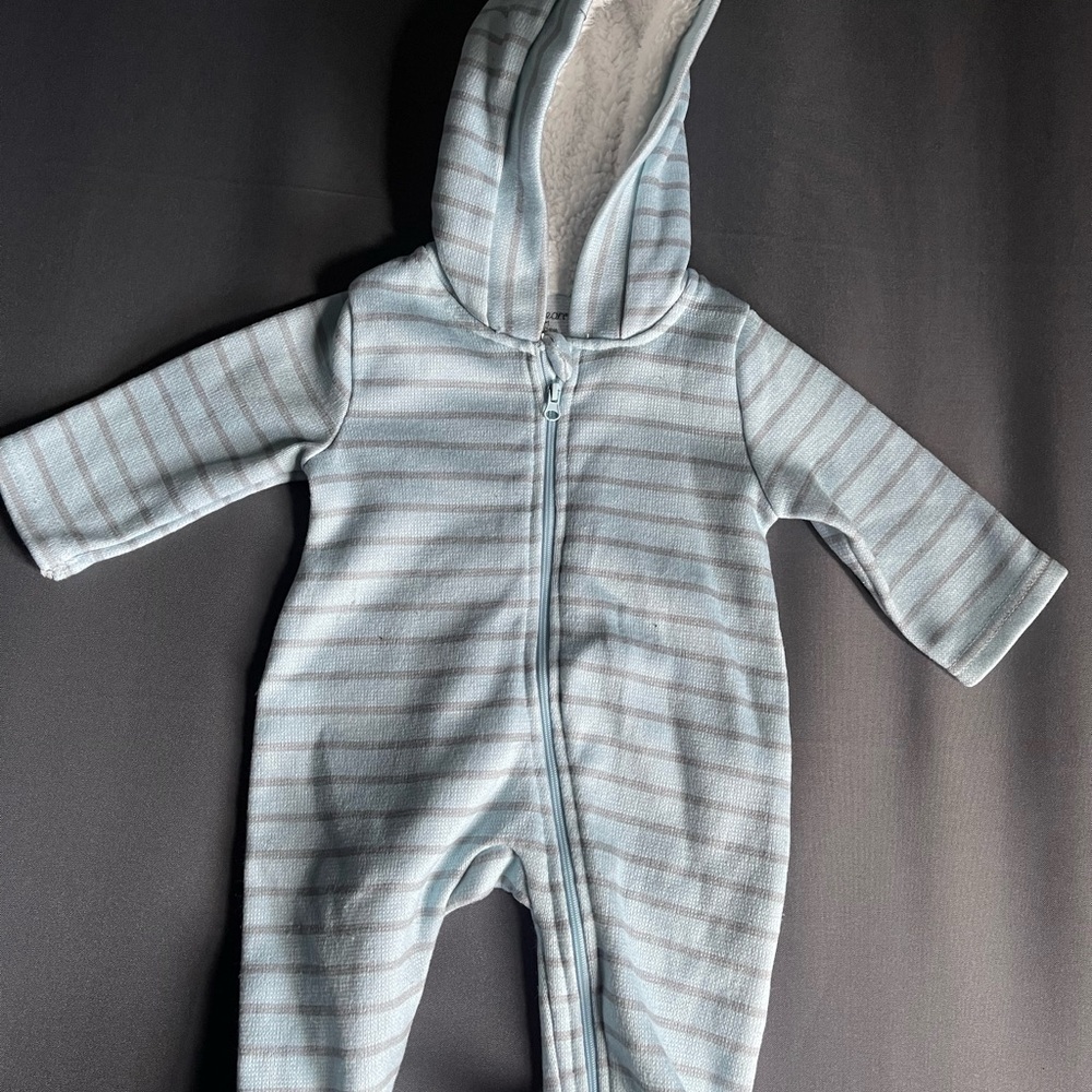 Cozy Striped Blue Hooded Footie